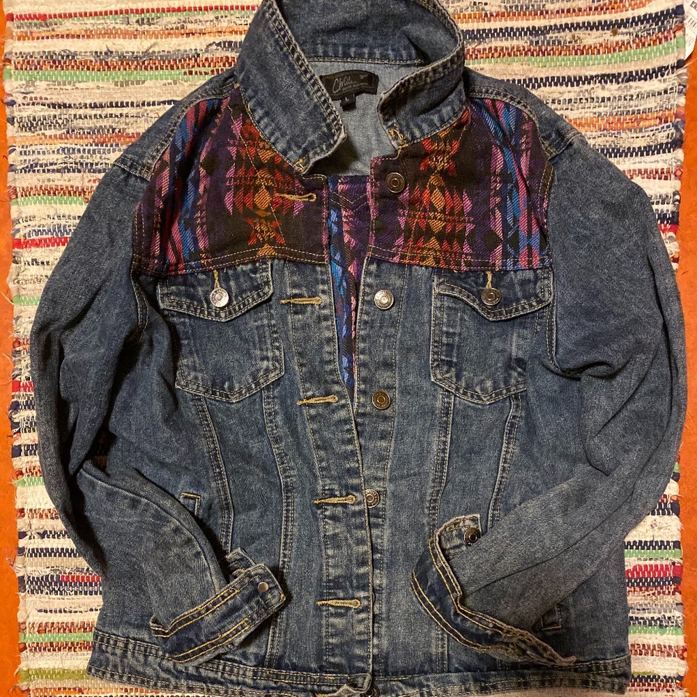 Crop Patterned Jean Jacket